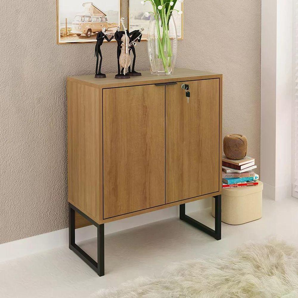 Balcão 02 Portas Com Chave Pes Tubular Me4154 Amêndoa Preto - 3