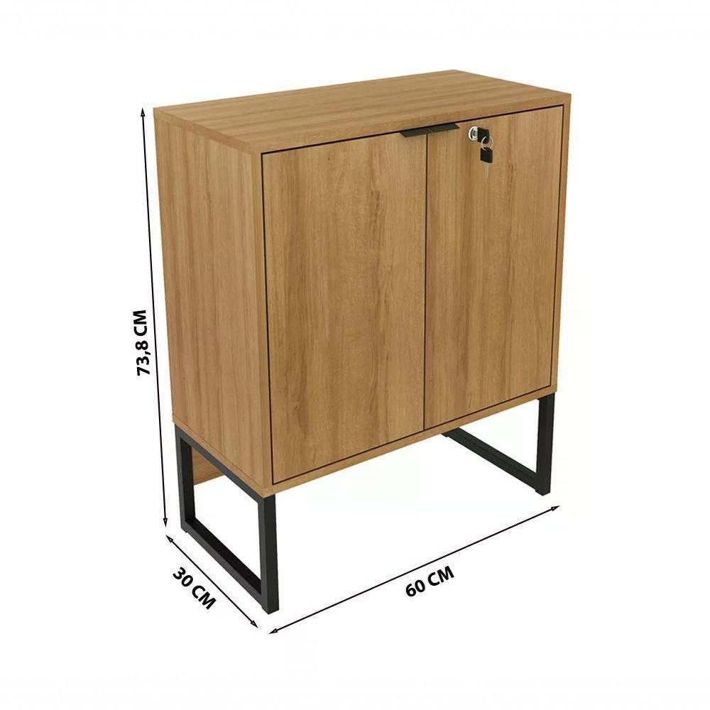 Balcão 02 Portas Com Chave Pes Tubular Me4154 Amêndoa Preto - 6