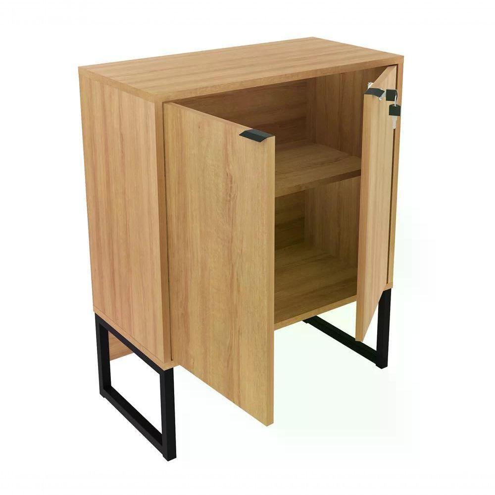 Balcão 02 Portas Com Chave Pes Tubular Me4154 Amêndoa Preto - 7