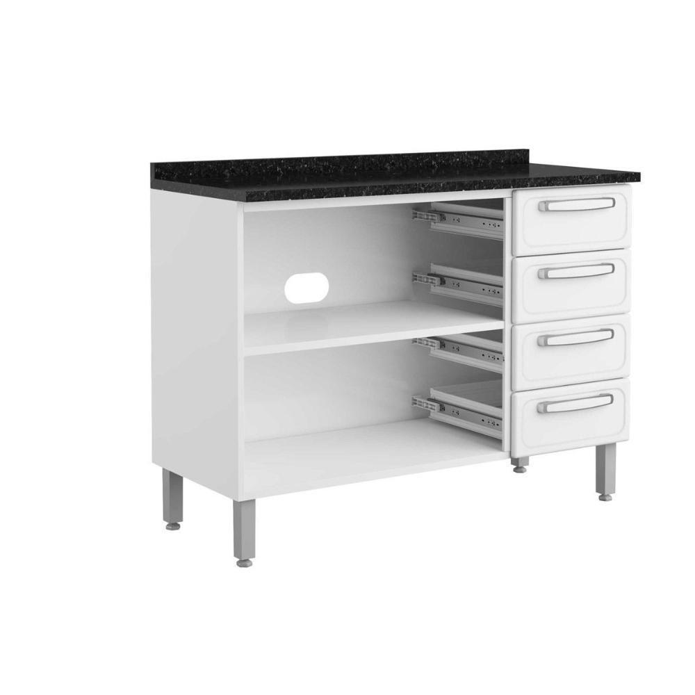 Balcão de Cozinha Evidence 7126 2 Portas e 4 Gavetas c/Tampo 120cm Branco/Preto - Bertolini - 6