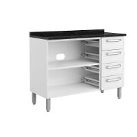 Balcão de Cozinha Evidence 7126 2 Portas e 4 Gavetas c/Tampo 120cm Branco/Preto - Bertolini - 6