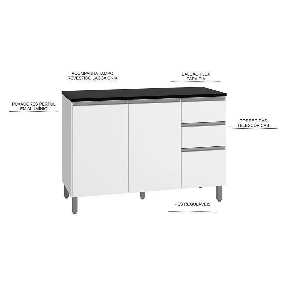 Balcão Com Tampo Evidence 3 Portas 2 Gavetas Mdp Branco - 4