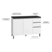 Balcão Com Tampo Evidence 3 Portas 2 Gavetas Mdp Branco - 4