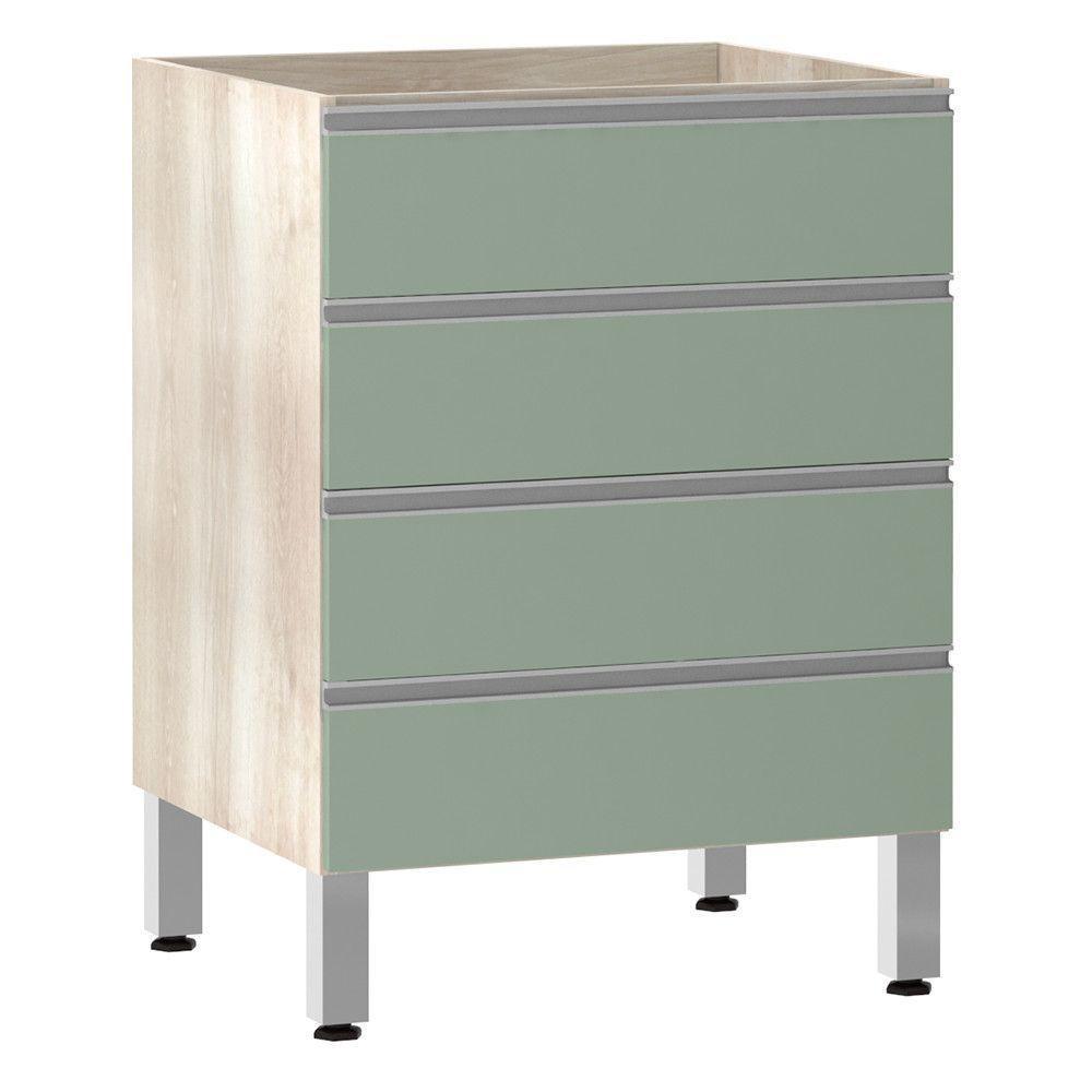 Balcão Sem Tampo Gaveteiro 60cm Lis Legno Crem e Verde Jade - 1