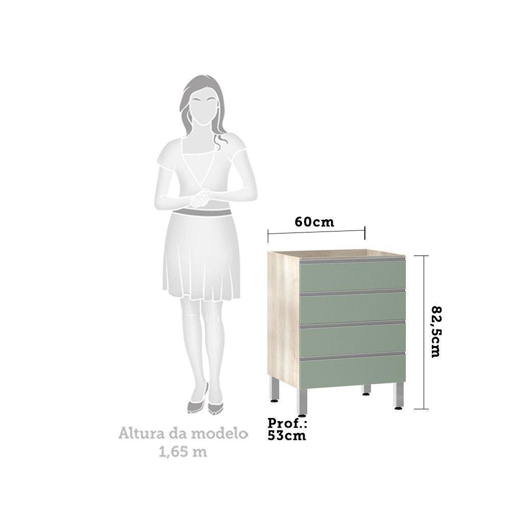Balcão Sem Tampo Gaveteiro 60cm Lis Legno Crem e Verde Jade - 3