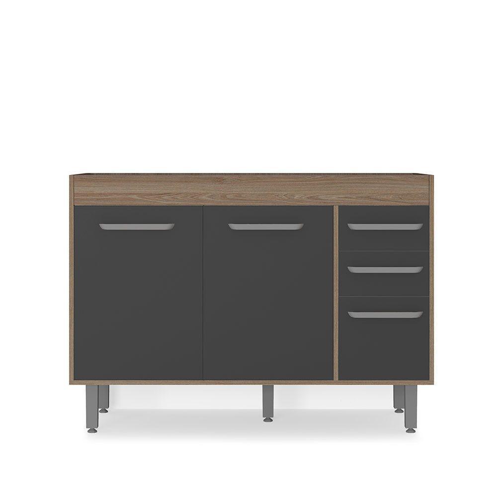 Balcão 3 Portas 2 Gavetas 120Cm S/ Tampo Carvalho C/ Grafite - 1