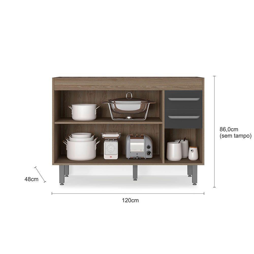 Balcão 3 Portas 2 Gavetas 120Cm S/ Tampo Carvalho C/ Grafite - 2