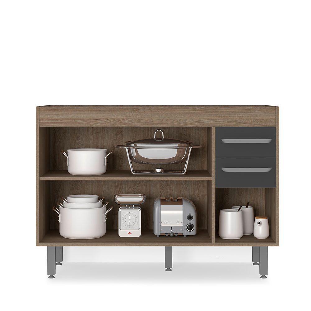 Balcão 3 Portas 2 Gavetas 120Cm S/ Tampo Carvalho C/ Grafite - 5