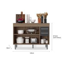 Balcão 3 Portas 2 Gavetas 120Cm S/ Tampo Carvalho C/ Grafite - 3