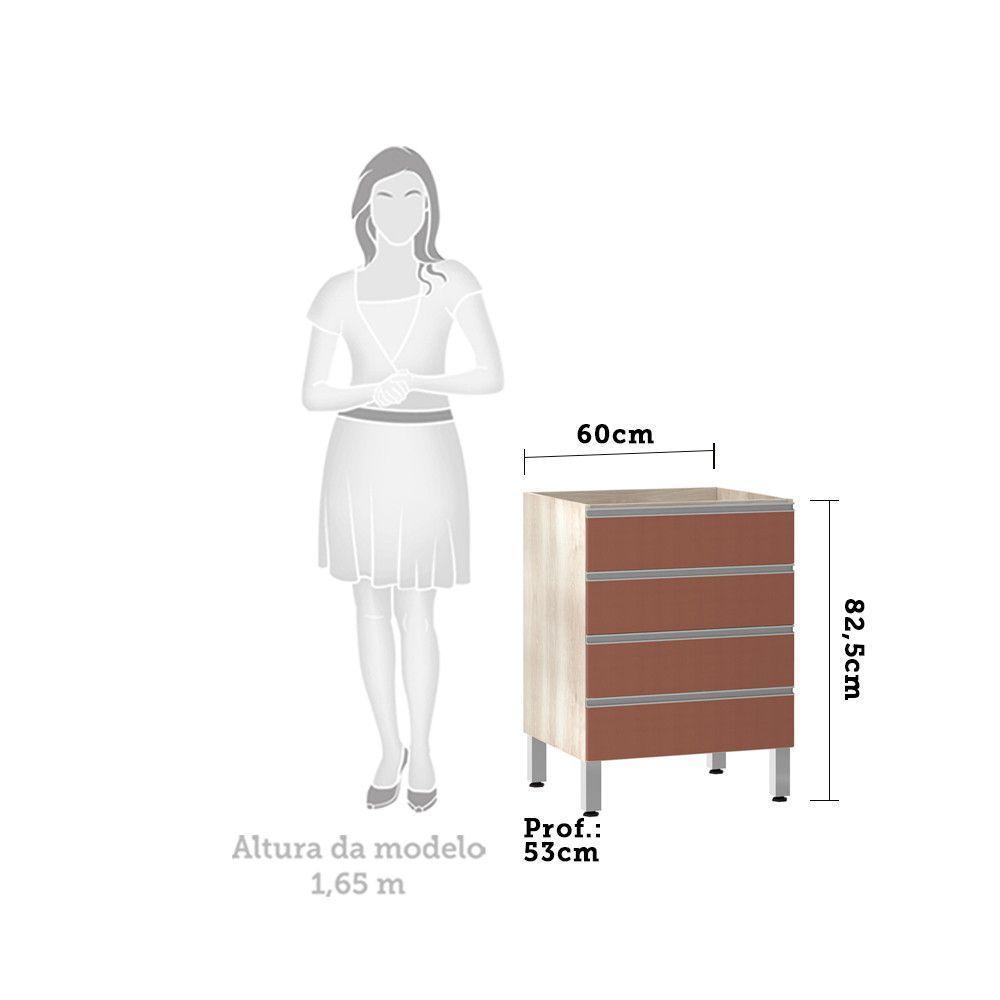 Balcão Sem Tampo Gaveteiro 60cm Lis Legno Crem e Gaia - 2