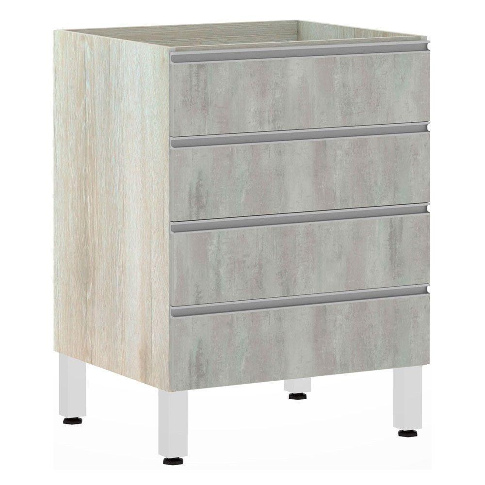 Balcão Sem Tampo Gaveteiro 60cm Lis Legno Crem e Concreto - 1