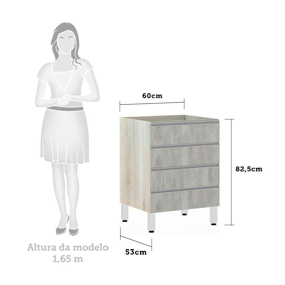 Balcão Sem Tampo Gaveteiro 60cm Lis Legno Crem e Concreto - 2