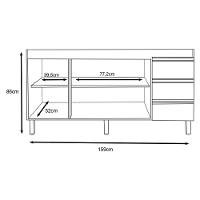 Balcão de Pia 3 Portas 3 Gavetas 159cm Nature Off White - 2