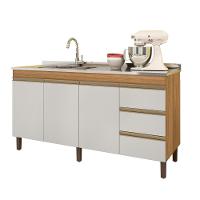 Balcão de Pia 3 Portas 3 Gavetas 159cm Nature Off White - 3