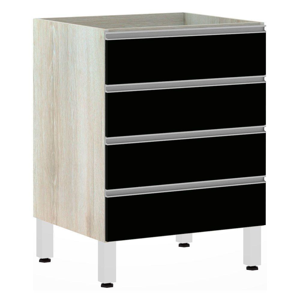 Balcão Sem Tampo Gaveteiro 60cm Lis Legno Crem e Preto Tx - 1