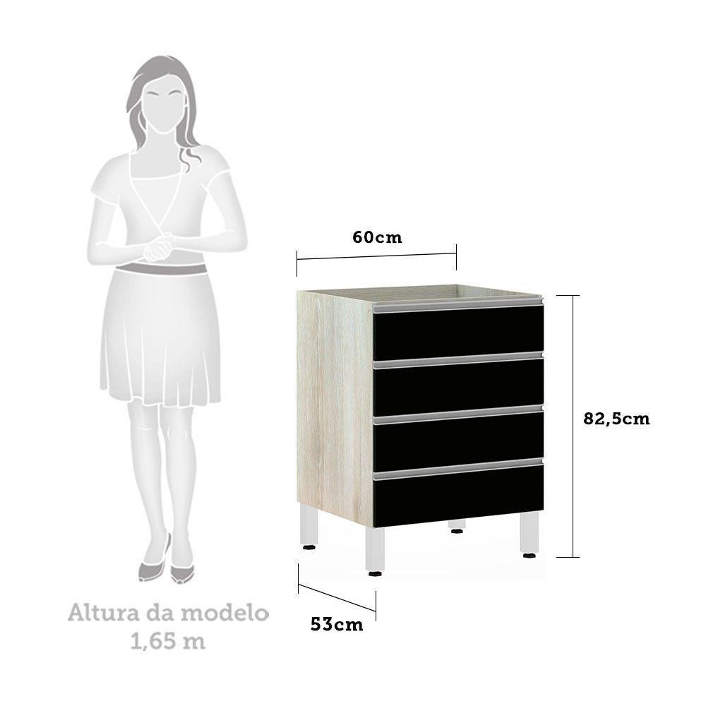 Balcão Sem Tampo Gaveteiro 60cm Lis Legno Crem e Preto Tx - 2