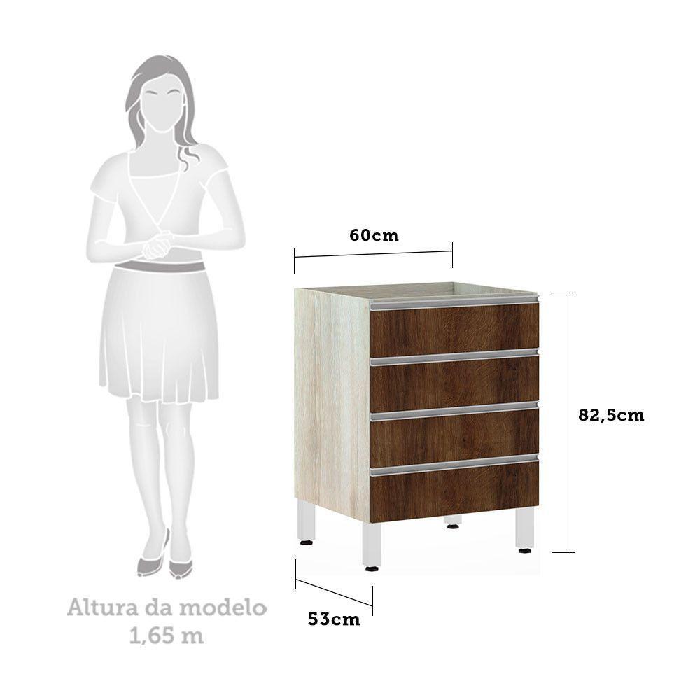 Balcão Sem Tampo Gaveteiro 60cm Lis Legno Crema Com - 2