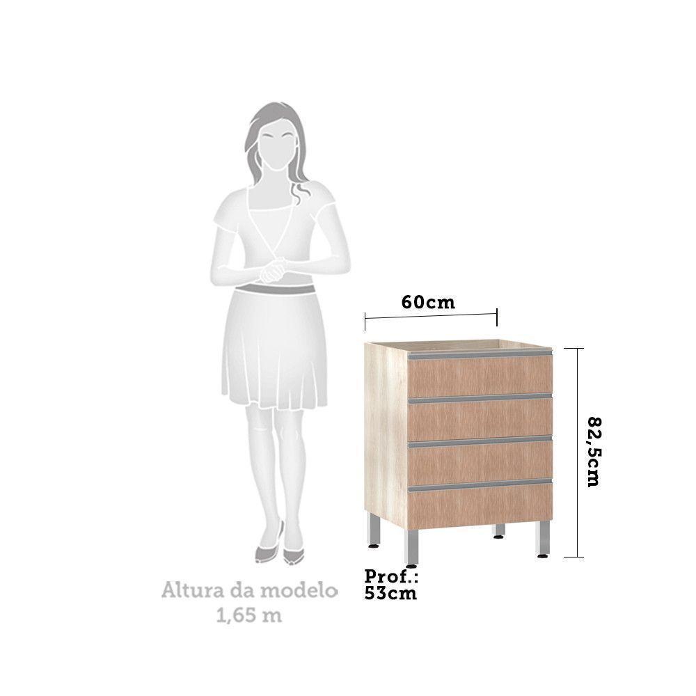 Balcão Sem Tampo Gaveteiro 60cm Lis Legno Crem e Cumaru - 3