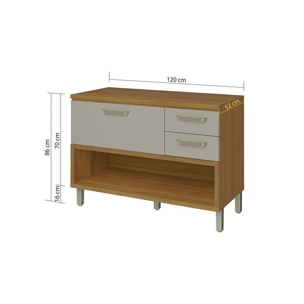 Balcão de Cozinha Princesa 1 Porta e 2 Gavetas c/ Tampo 120cm Freijo/Off White - Nesher - 4