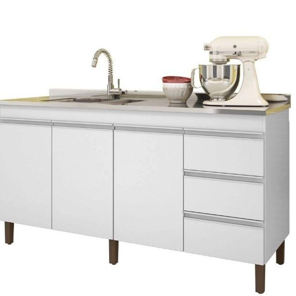 Balcão de Pia 159cm 3 Portas 3 Gavetas Branco - 4