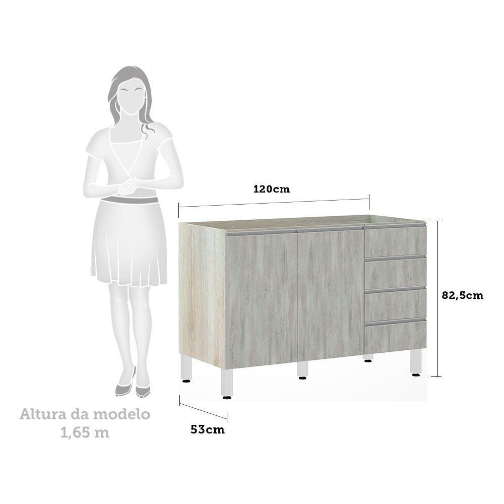 Balcão De Pia Sem Tamp 120cm E Lis Legno Crem e Concreto - 2