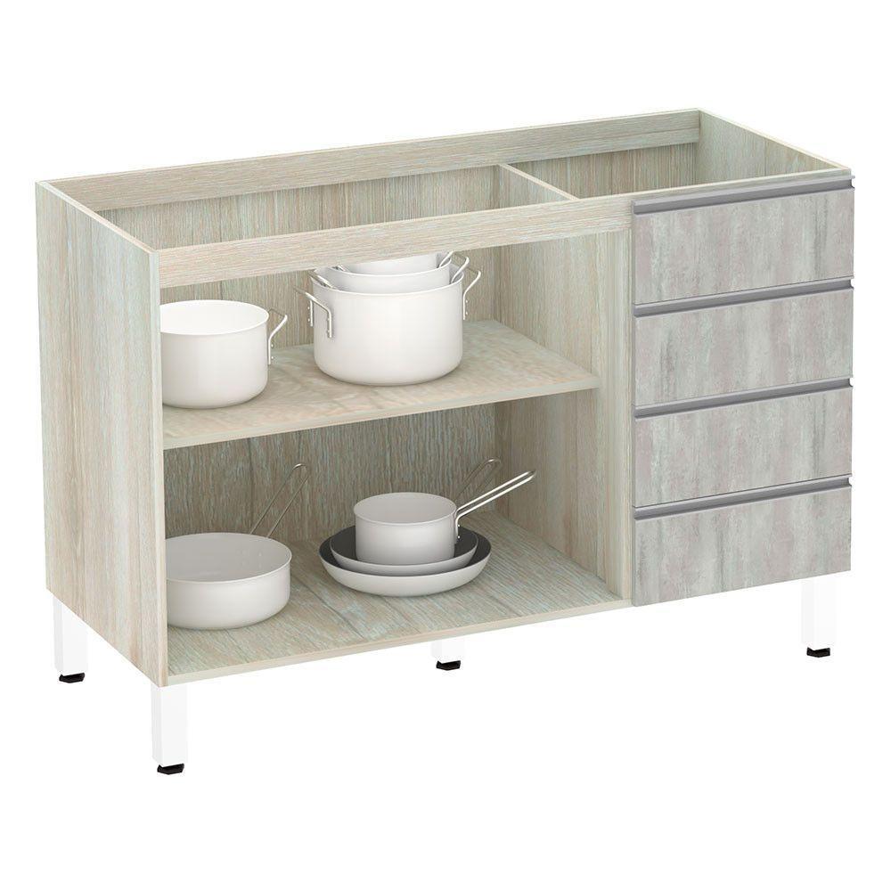 Balcão De Pia Sem Tamp 120cm E Lis Legno Crem e Concreto - 3