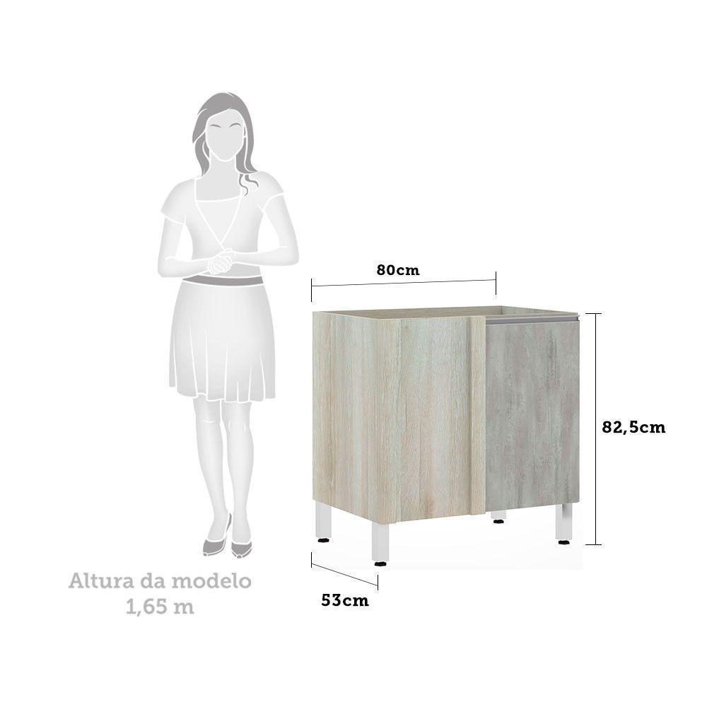 Balcão Sem Tampo De Canto Reto Luciane 80cm Lis Legno Crem e Concreto - 2