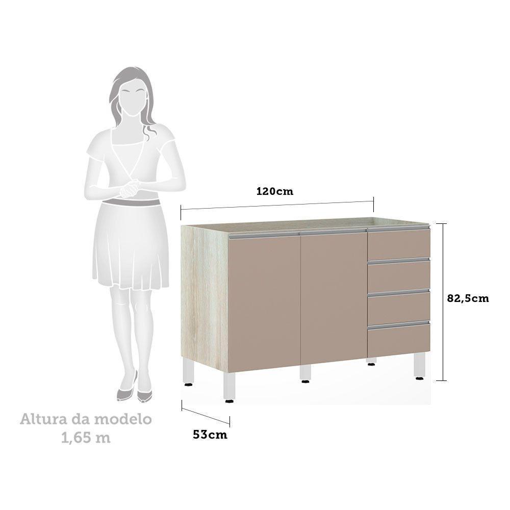 Balcão De Pia Sem Tamp 120cm E Lis Legno Crem e Connect - 2