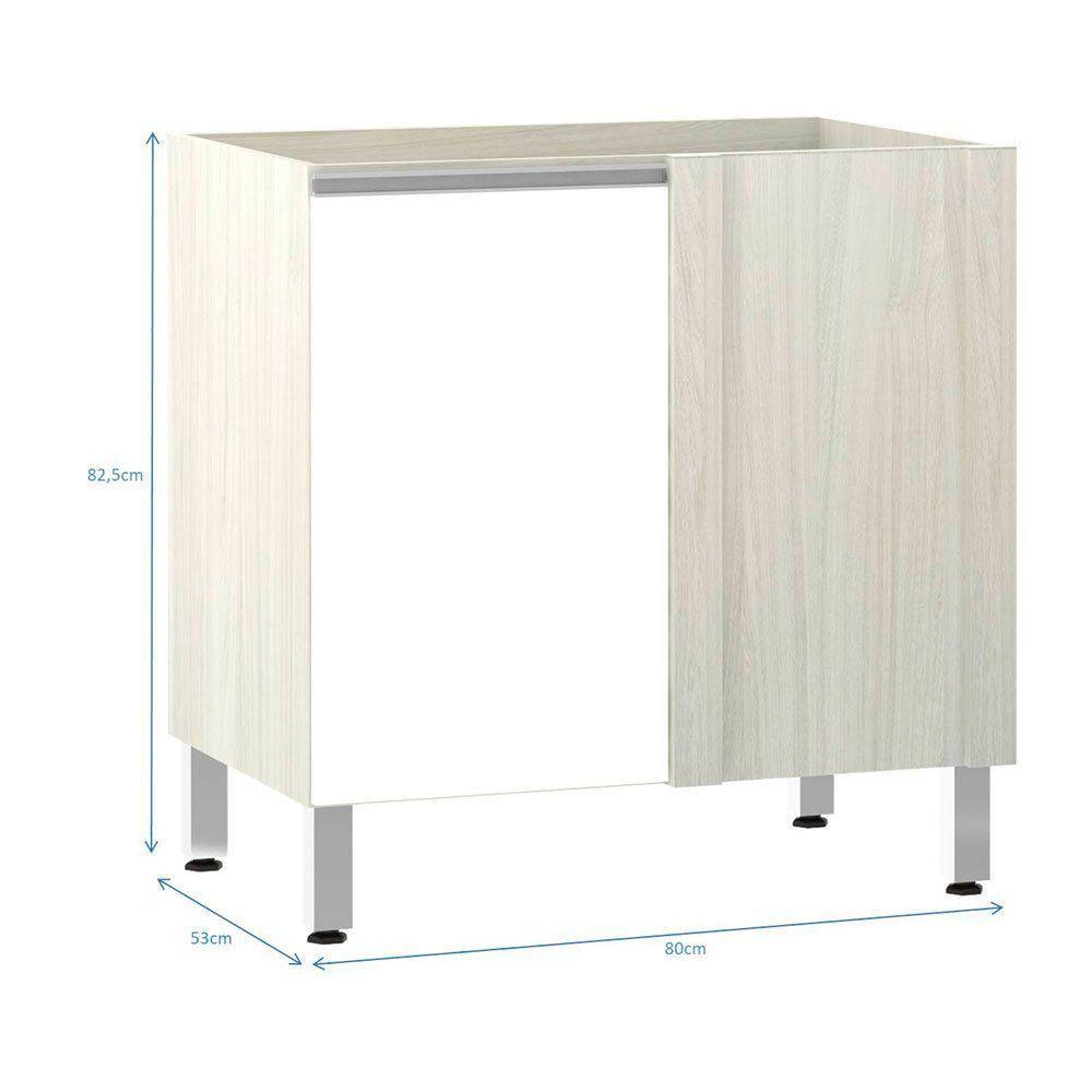 Balcão Sem Tampo De Canto Reto Luciane 80cm Lis Legno Crem e Branco Mat - 3
