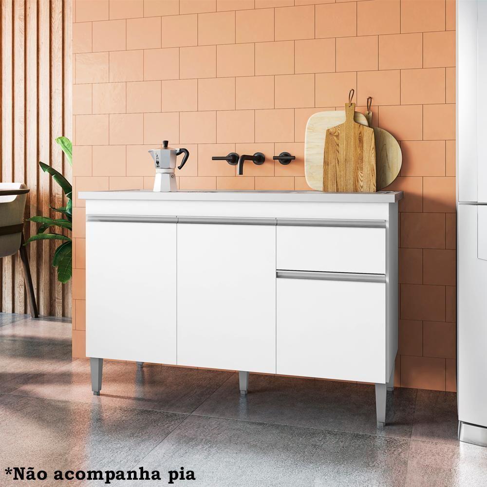 Balcao Para Pia 118 Cm 3 Portas Tatiane Branco Reajl Branco - 6