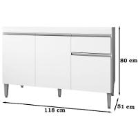 Balcao Para Pia 118 Cm 3 Portas Tatiane Branco Reajl Branco