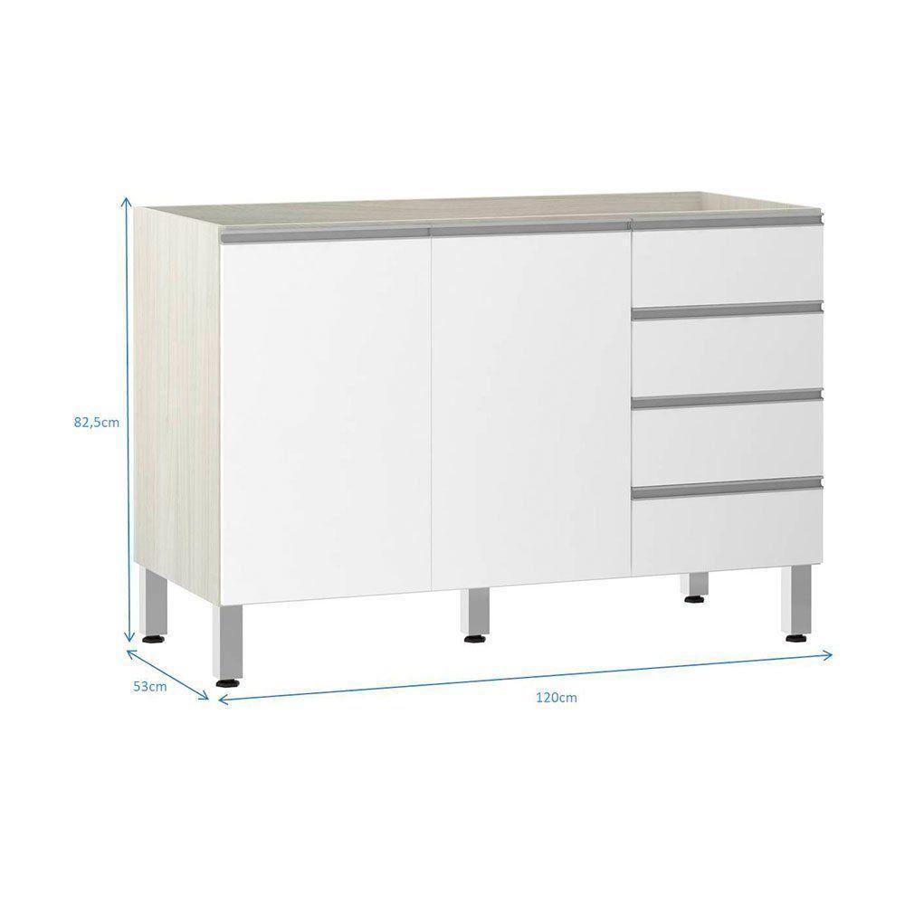 Balcão De Pia Sem Tamp 120cm E Lis Legno Crem e Branco Mat - 4