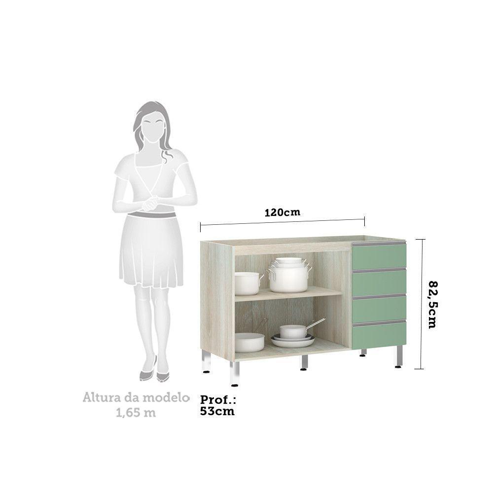 Balcão De Pia Sem Tamp 120cm E Lis Legno Crem e Verde Jade - 2