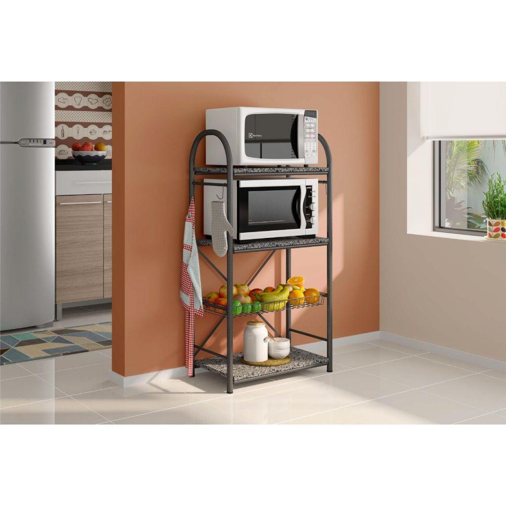 Fruteira Suzy 3 Prateleiras Granito Cromo Preto - 1