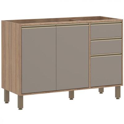 Balcão Luciane Yara 2 Portas 3 Gavetas Sem Tampo 120 Cm 1304/199 Vanilla/Grafite
