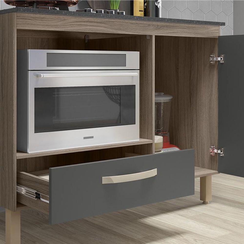 Balcão Cozinha P/ Cooktop 105cm Com 1 Porta E 1 Gaveta Carvalho Nature/chumbo Carvalho Nature/chumbo - 2
