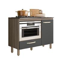 Balcão Cozinha P/ Cooktop 105cm Com 1 Porta E 1 Gaveta Carvalho Nature/chumbo Carvalho Nature/chumbo - 1