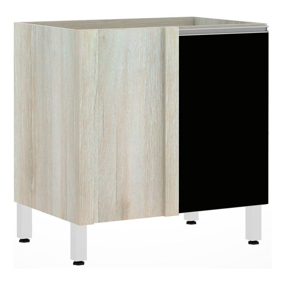 Balcão Sem Tampo De Canto Reto Luciane 80cm Lis Legno Crem e Preto Tx - 1