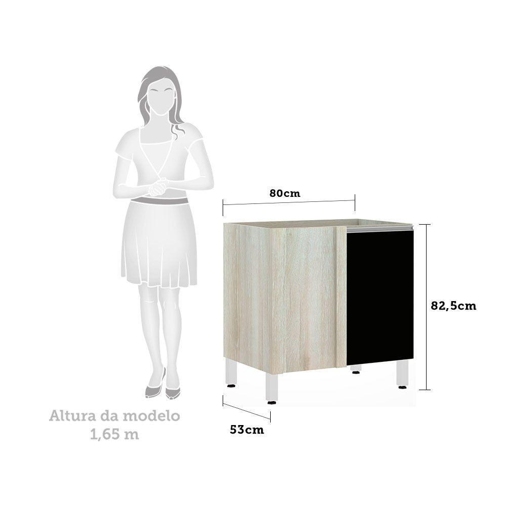 Balcão Sem Tampo De Canto Reto Luciane 80cm Lis Legno Crem e Preto Tx - 2