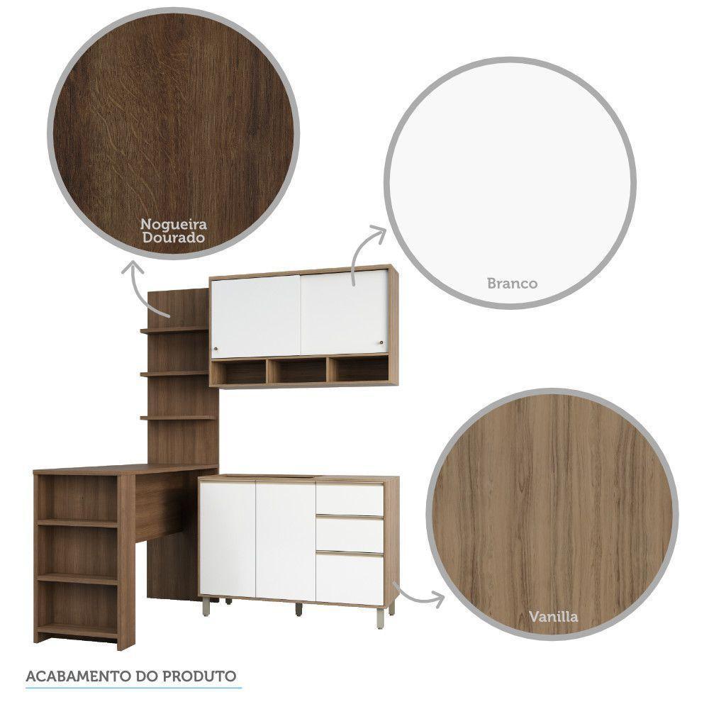 Cozinha Completa 4 Peças E Balcão Branco Laca E Nogueira - 2