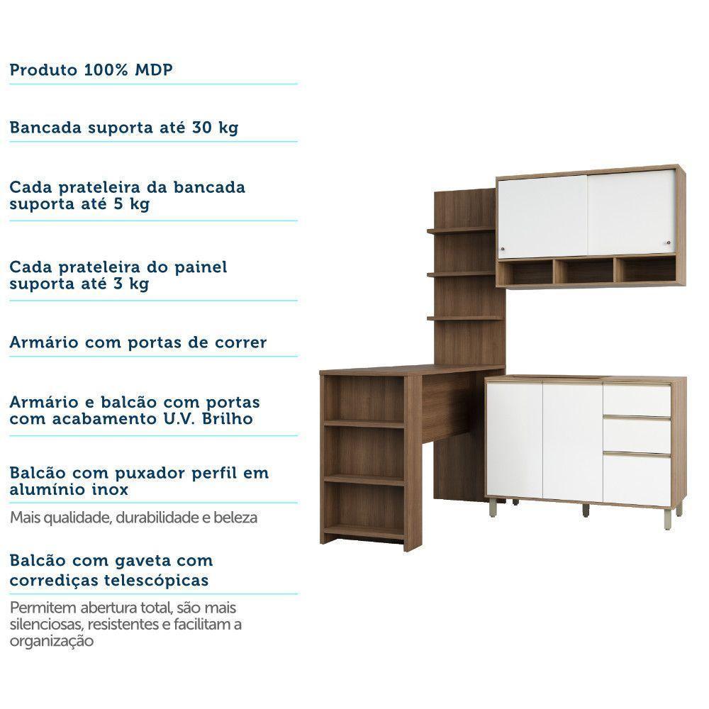 Cozinha Completa 4 Peças E Balcão Branco Laca E Nogueira - 3