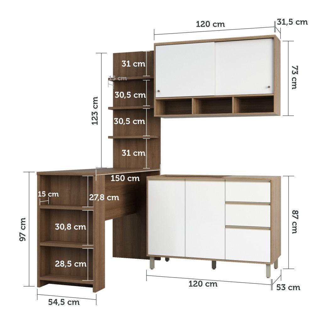 Cozinha Completa 4 Peças E Balcão Branco Laca E Nogueira - 4