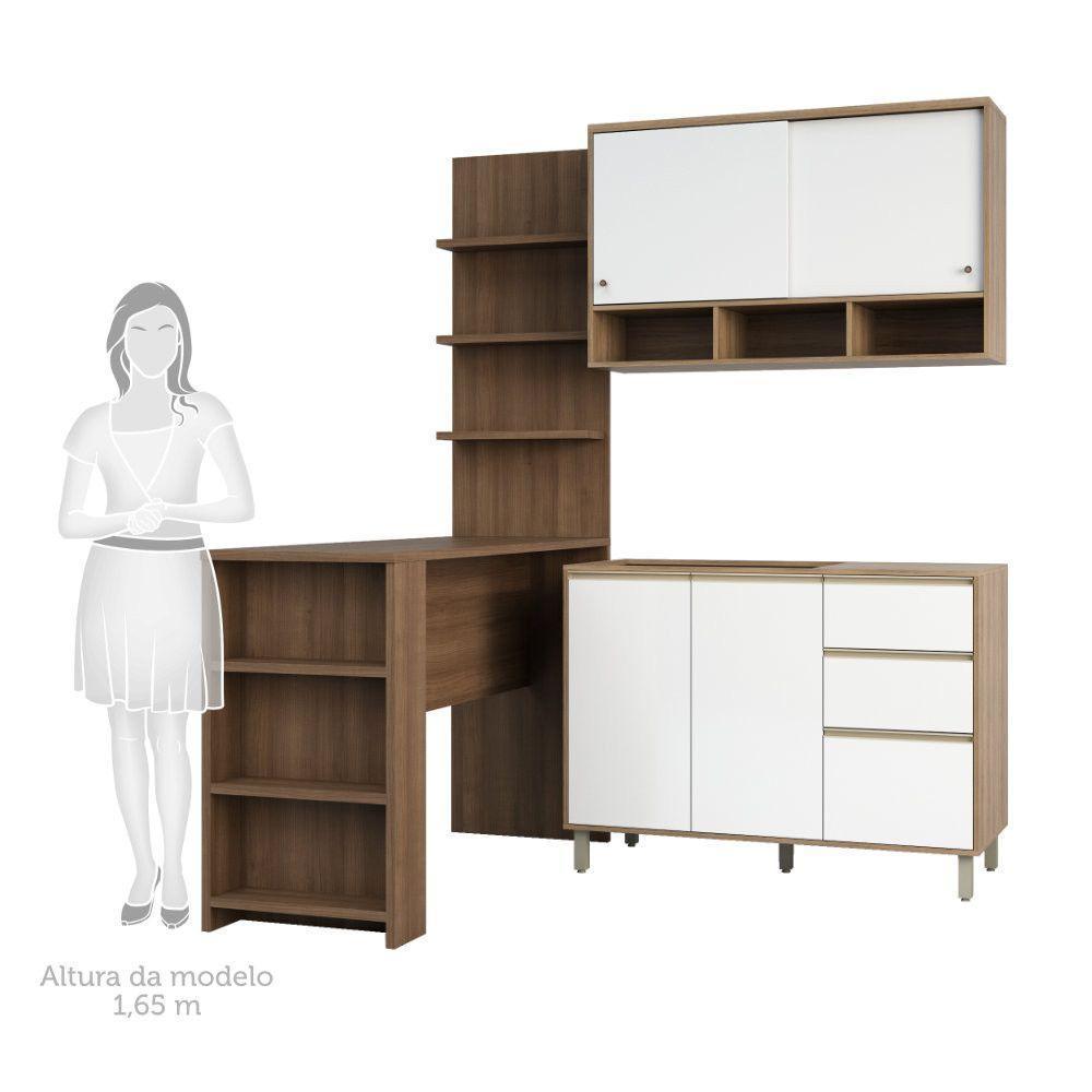 Cozinha Completa 4 Peças E Balcão Branco Laca E Nogueira - 5