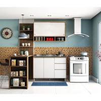 Cozinha Completa 4 Peças E Balcão Branco Laca E Nogueira - 1