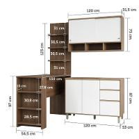 Cozinha Completa 4 Peças E Balcão Branco Laca E Nogueira