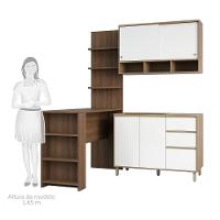 Cozinha Completa 4 Peças E Balcão Branco Laca E Nogueira - 5