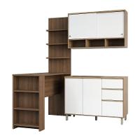 Cozinha Completa 4 Peças E Balcão Branco Laca E Nogueira - 7