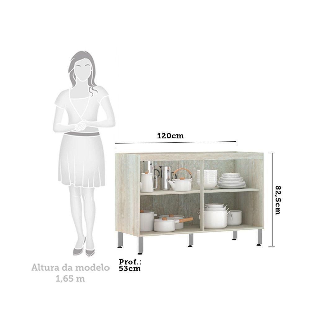 Balcão De Pia Sem Tampo Para Cozinha 120cm 2 Portas Luci Luciane Móveis Legno Crema Com Kashmir - 5