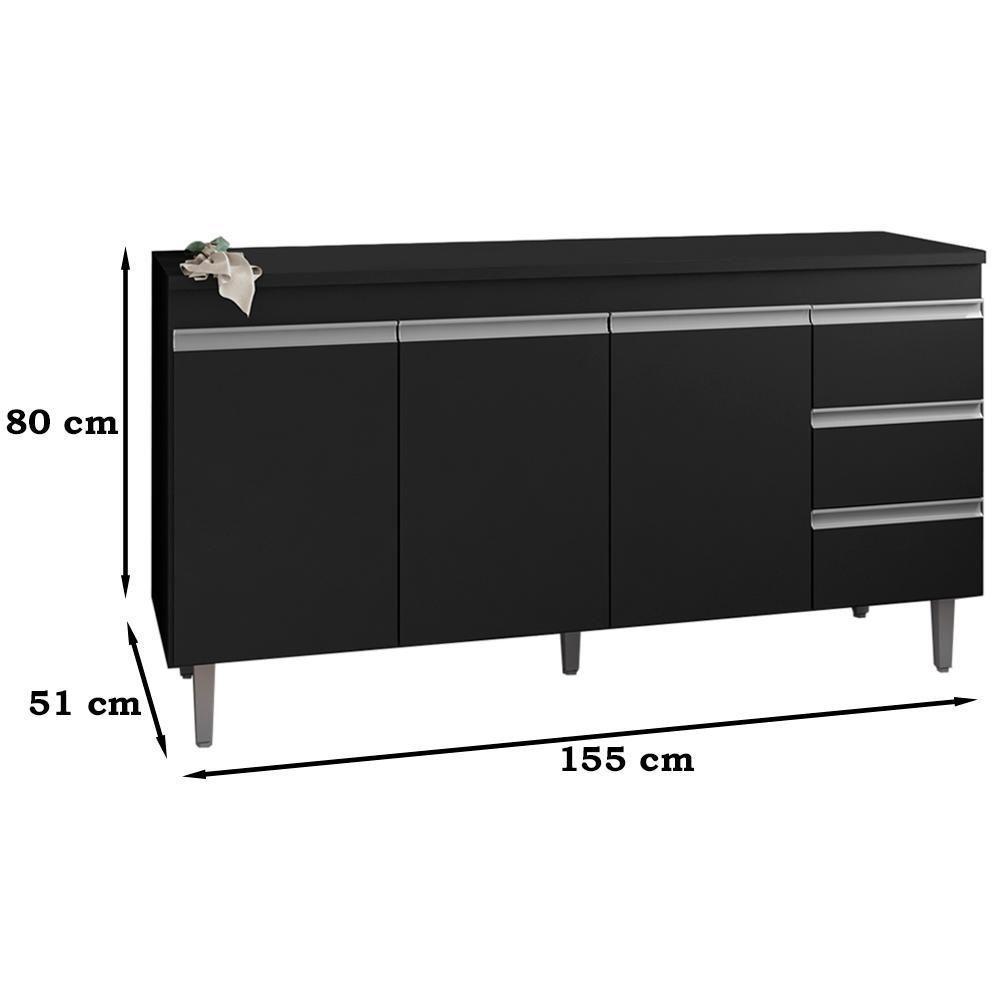 Balcao Para Pia 155 Cm 3 Portas Andreia Preto Reajl Preto - 6