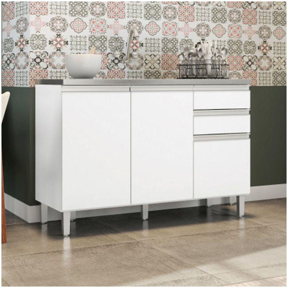 Balcão 3 Portas 2 Gavetas Para Cuba Evidence Branco - 3